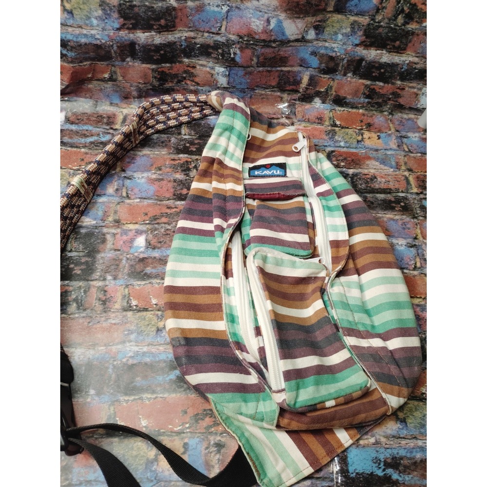 KAVU Rope Bag Backpack Multicolor Stripe Cotton Sling Crossbody Daypack Bag